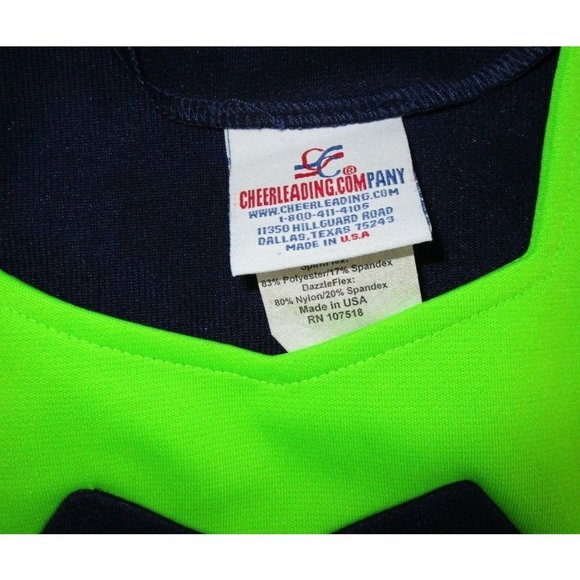 NEW Child Cheerleader Uniform Outfit Costume Neon Green Navy Blue Girls Youth M - Picture 8 of 8